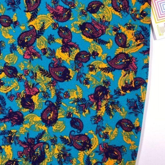 LuLaRoe CASSIE Pencil Skirt Aqua Teal Paisley Blue Medium M Retro Print NWT LLR - Picture 2 of 5
